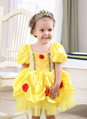 宝宝新款婴幼儿贝尔公主裙cosplay生日礼服裙黄色花童超仙连衣裙