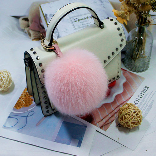 进口狐狸毛球包包挂件真毛皮草车