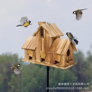 户外鸟木屋鹦鹉文鸟冬季繁殖箱鸟窝木质箱孵化保暖烧色户外装饰屋