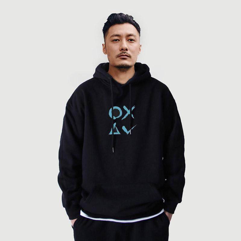 香港正品潮牌秋冬余文乐蓝色涂鸦休闲上衣男女款加绒纯棉连帽卫衣