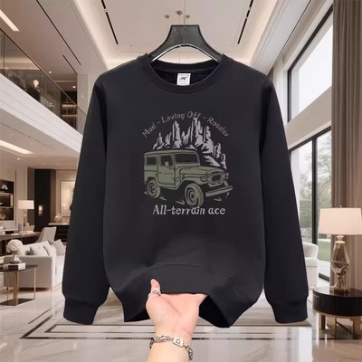香港正品潮牌秋冬吉普车越野车打底衫男女款纯棉宽松加绒圆领卫衣