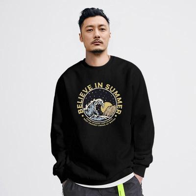 香港正品潮牌秋冬余文乐海浪字母休闲打底衫男款加绒纯棉圆领卫衣