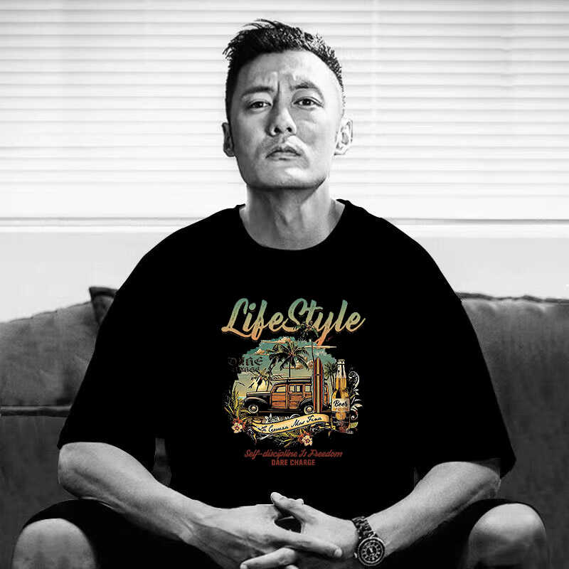 潮牌纯棉美式休闲复古打底衫男士