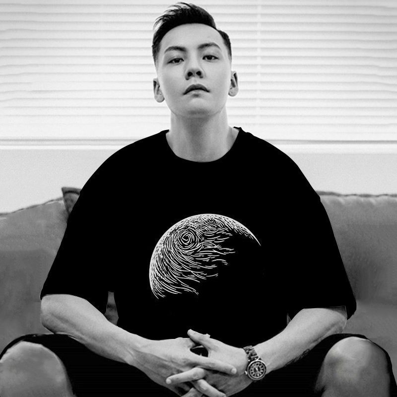 香港正品潮牌夏季陈伟霆地球条纹半袖男女装纯棉重磅宽松短袖T恤