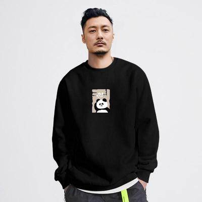 国潮卡通趣味熊猫印花圆领卫衣