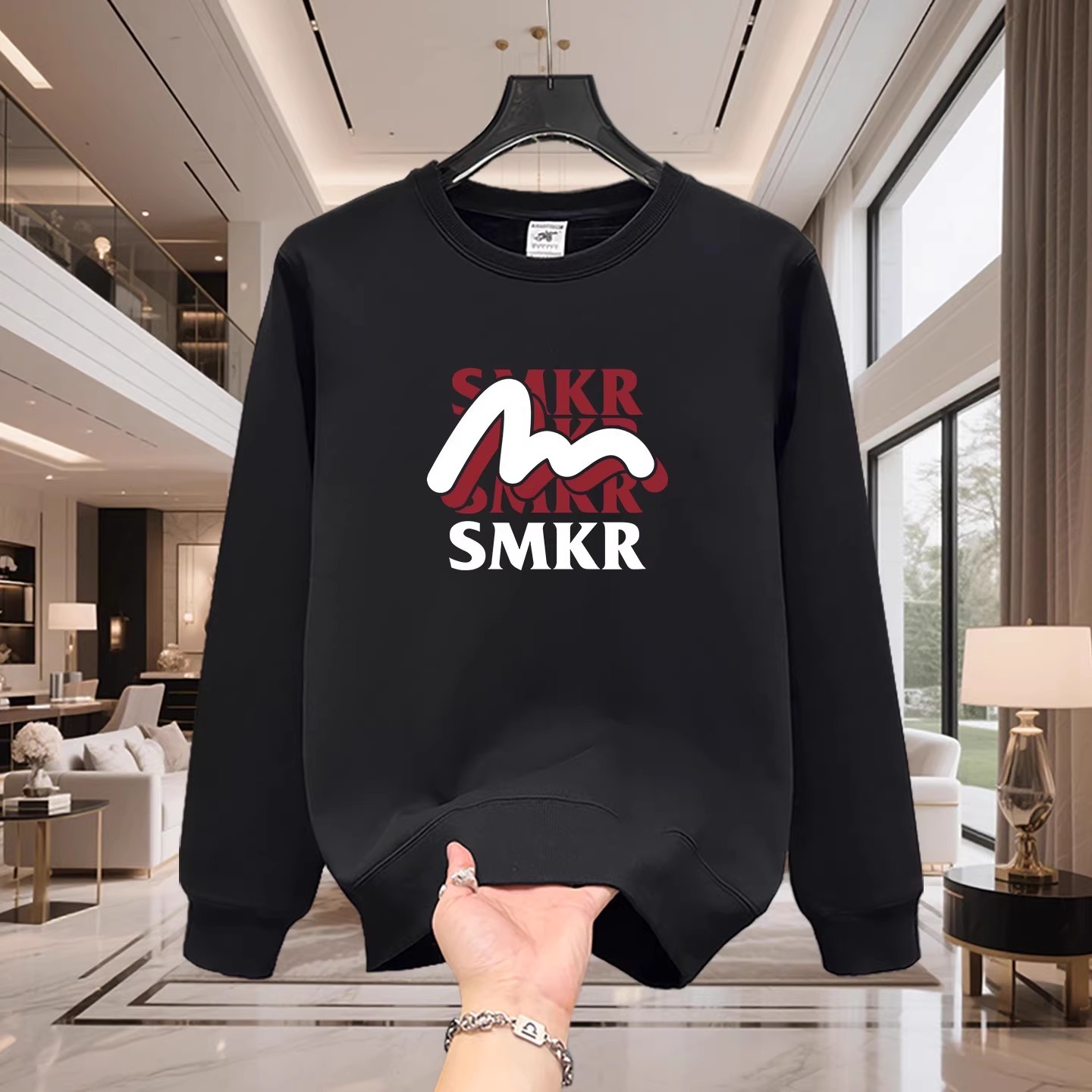 香港正品潮牌秋冬大M字母简约打底衫男女款纯棉加绒圆领卫衣