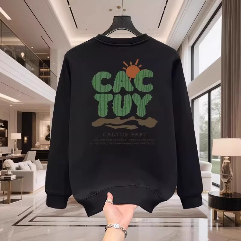 香港正品潮牌秋冬绿色仙人掌字母打底衫男女纯棉宽松加绒圆领卫衣