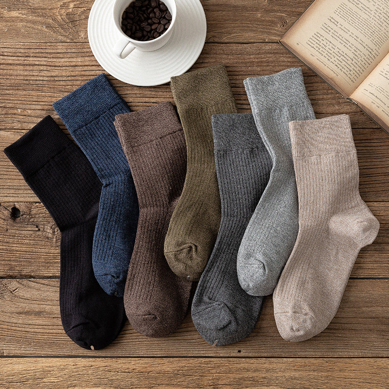 男袜四季款纯棉袜子男中筒袜春秋季防臭吸汗秋冬纯色商务运动男袜