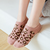 满200减 20地板袜套秋冬隐形袜女式 豹纹保暖袜子女加厚水貂毛船袜