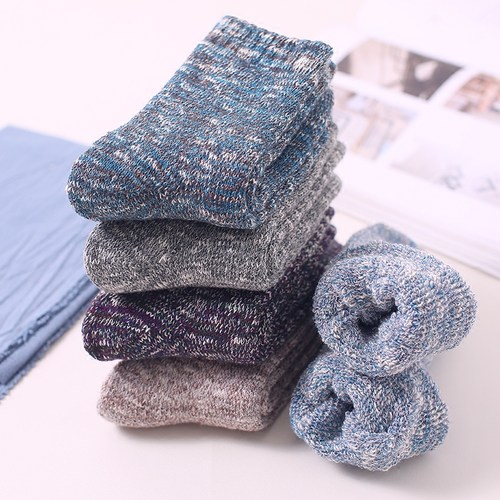 毛线袜子女中筒袜男士纯色毛圈