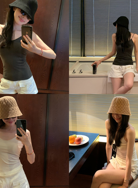 喂狗小面包吊带背心女内搭外穿无袖上衣卷边羊毛混纺针织打底背心