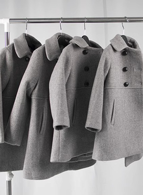 女童小童浅灰色羊毛大衣毛呢外套英伦风幼儿园5岁7岁宝宝洋气童装