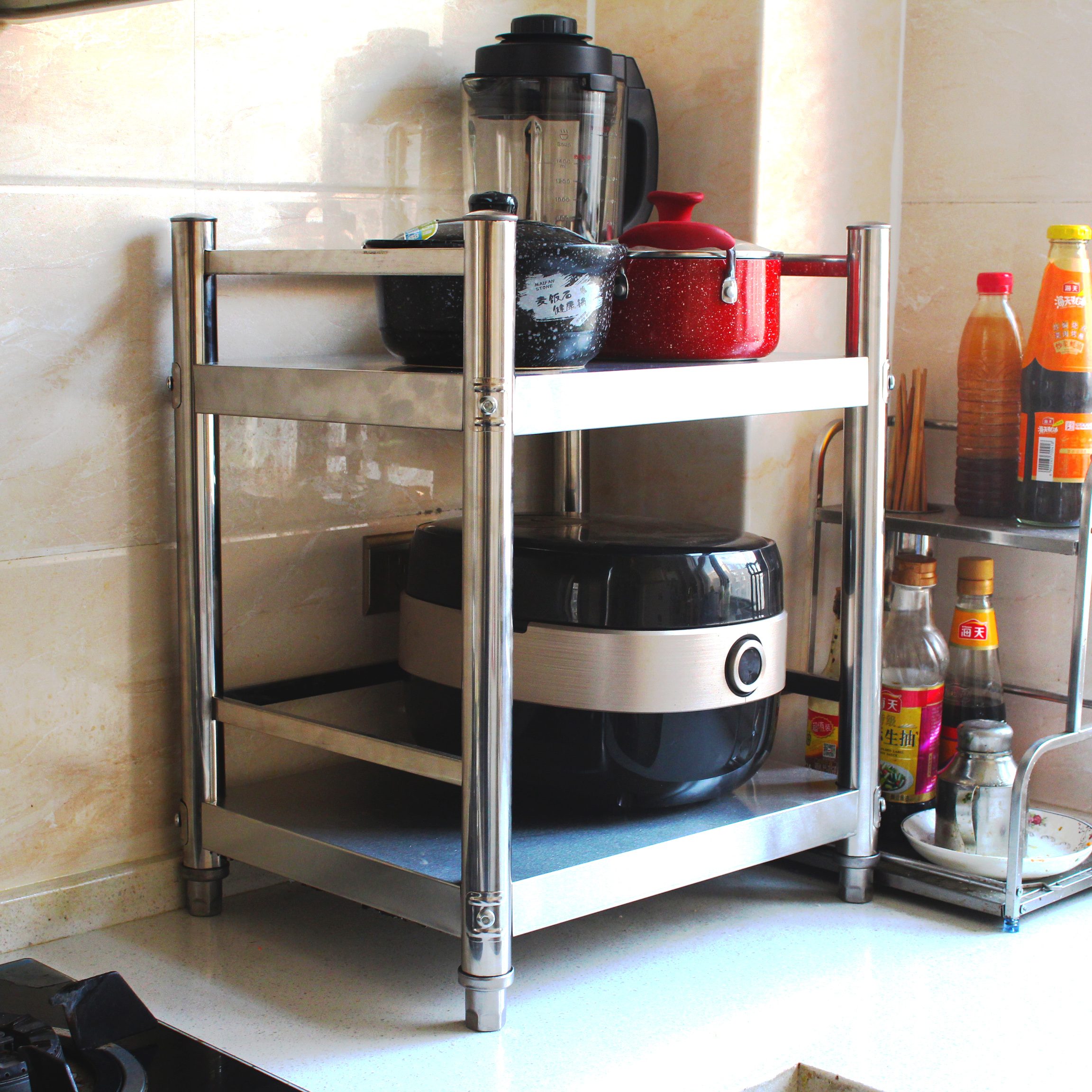 落地二层不锈钢微波炉架不锈钢