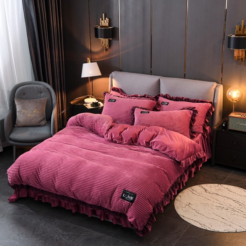 韓版冬季雙面絨床裙四件套毛毛被套加厚帶床罩款兔兔絨床上用品在類目 牀上用品, 牀裙中 - 來自Buy2taobao.com提供專業的淘寶代購服務