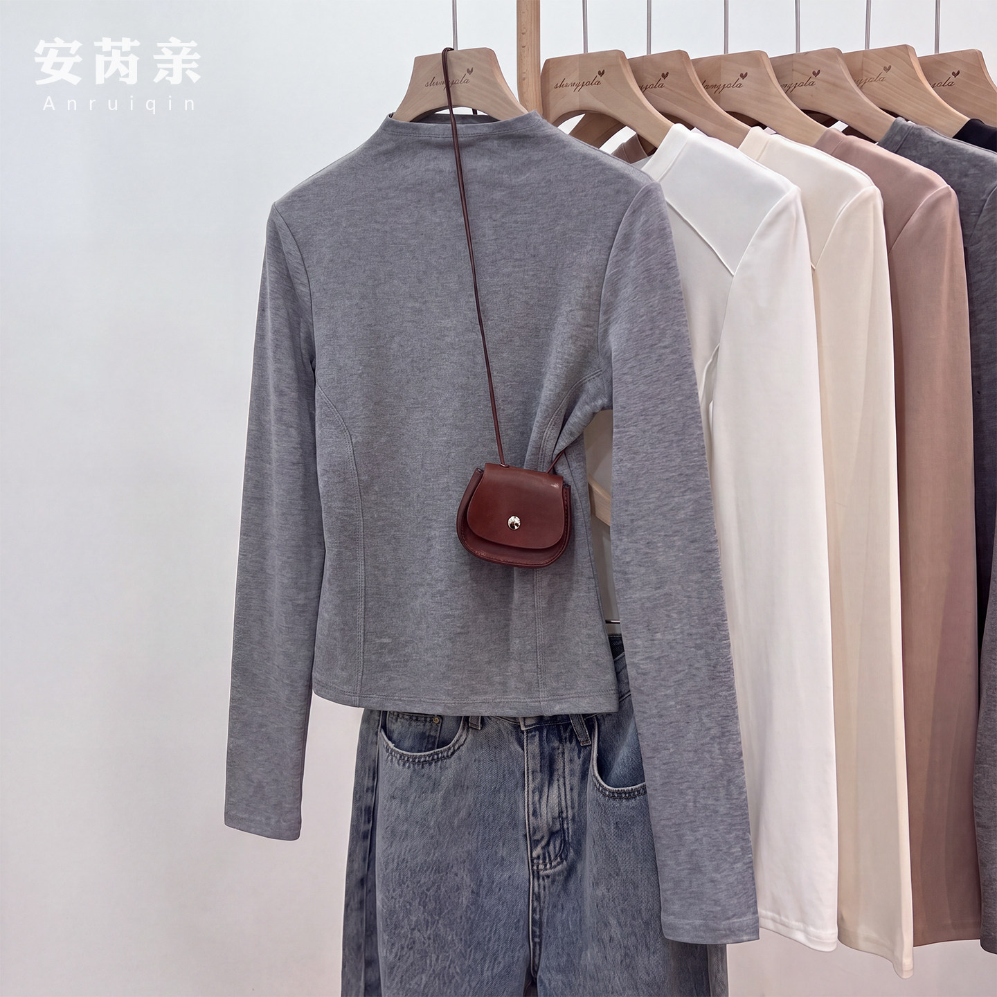 小半高领打底衫女早秋长袖t恤图片