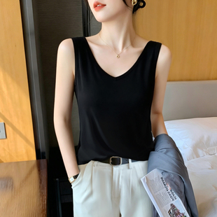 黑色V领宽松显瘦慵懒吊带背心女夏冰丝凉感内搭外穿宽肩遮肉上衣