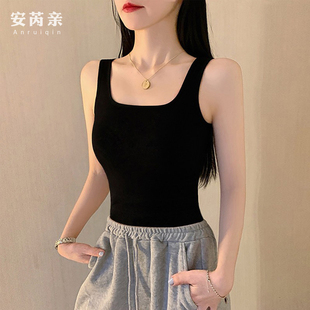 黑色方领吊带背心女内搭2026春夏新款性感美背设计感无袖打底上衣