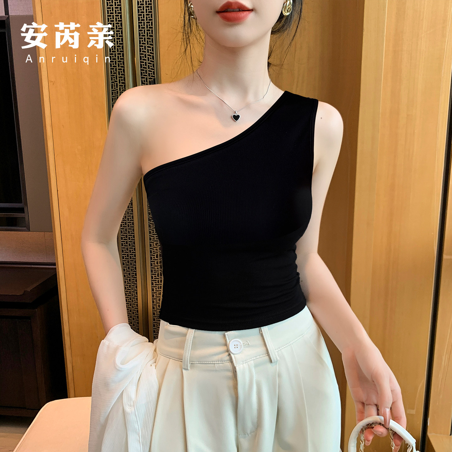 欧美辣妹风斜肩吊带背心女夏季外穿露背遮副乳防走光内搭无袖上衣