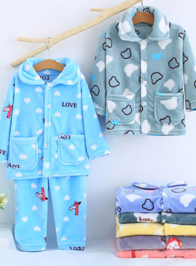 睡衣女童秋冬季珊瑚绒家居服