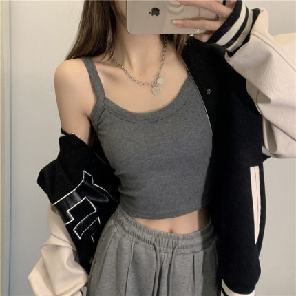 网红小吊带纯棉背心女内搭夏季带抹胸垫运动美背短款打底上衣外穿