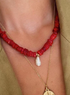 天然淡水巴洛特珍珠海竹拼接个性设计欧美项链百搭夏季锁骨链饰品