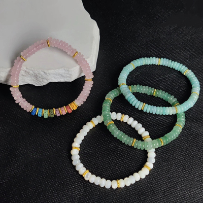 天然水晶算盘珠药片手串白玉白贝母粉水晶虎眼石翡翠手串情侣款