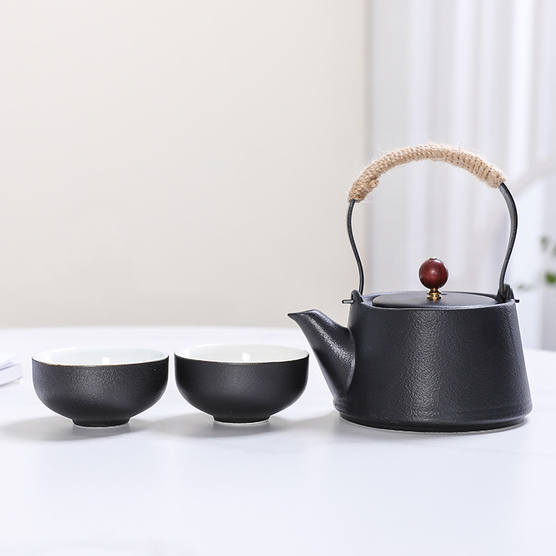 磨砂黑提梁壶陶瓷茶壶茶具套装家用功夫茶具中式复古一壶四杯送礼