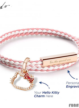 香港代购Crudo Leather HelloKitty编织皮手链贝母情侣手绳KT礼物