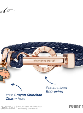 香港代购Crudo Leather蜡笔小新双编织皮革T字扣手链情侣皮绳礼物