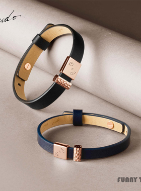 香港代购Crudo Leather 纯银皮革手链14K玫瑰金情侣手绳生日礼物