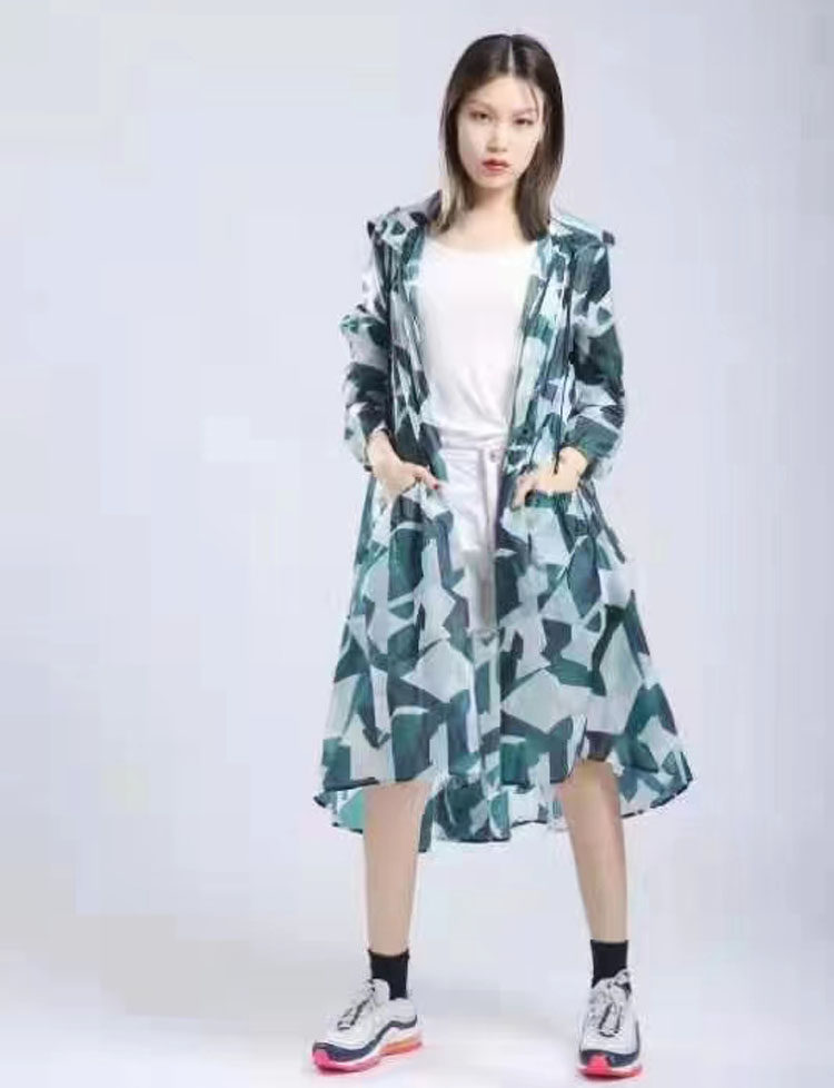 夏季央央防晒衣中长款薄款迷彩带帽拉链长袖防晒服年轻时尚大口袋