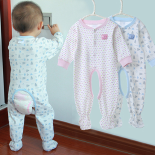 婴儿衣服包脚连体衣春秋0月份-18个月新生宝宝刚出生开裆纯棉秋装
