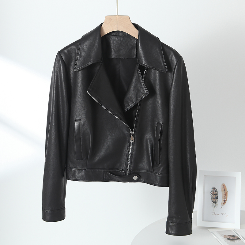 海宁真皮植鞣绵羊皮皮衣女短款小个子2025秋季新款洋气机车皮夹克