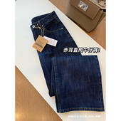 丹宁深蓝色红翻边高腰显瘦赤耳直筒牛仔裤 深圳南油女装 渠道货