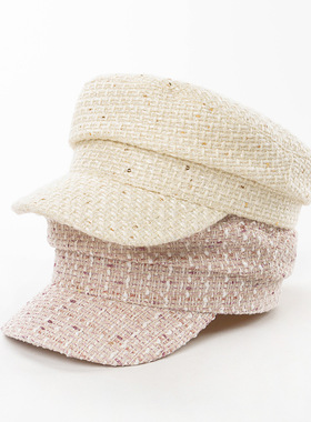 欧美时尚休闲毛呢面料小香风海军帽女士保暖遮阳鸭舌帽潮