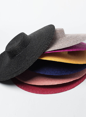 欧美简约时尚细致麦秆浅平顶草帽防晒遮阳沙滩大檐帽舞台走秀帽