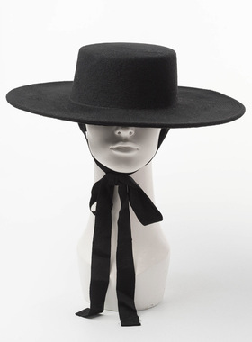 秋冬大檐羊毛呢平顶礼帽走秀舞台演出造型婚纱宴会拍摄纯色毡帽