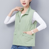 纯色大码 休闲薄背心坎肩春夏季 马甲女防晒衣短款 马夹 双层带网