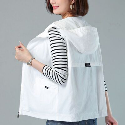 【带透气网】休闲连帽短款马甲女春薄款外穿背心大码宽松洋气马夹