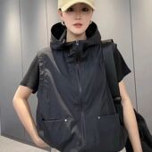 带帽透气上衣 设计感宽松无袖 欧货防晒连帽马甲外套女2025夏季 新款