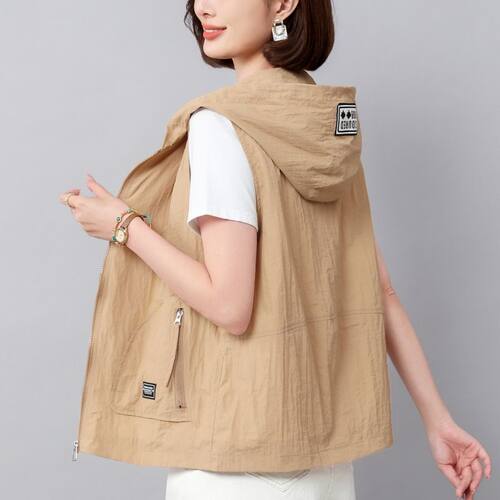 【带透气网】春夏季防晒马甲连帽休闲女薄款背心大码宽松妈妈外穿
