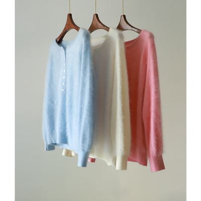 PALO WIETING｜羊绒衫｜品质控半开圆领落肩款拉绒山羊绒针织上衣