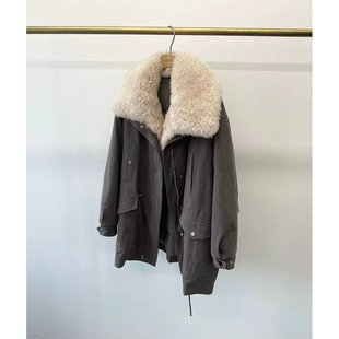 巴恩风简约时髦山羊绒毛领95白鹅绒皮草鹅绒派克羽绒服女冬新款