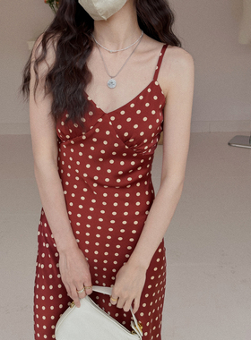 左方露 原创设计 量身定做chic复古波点吊带裙修身显腰身连衣裙子