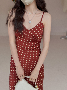 左方露 原创设计 量身定做chic复古波点吊带裙修身显腰身连衣裙子