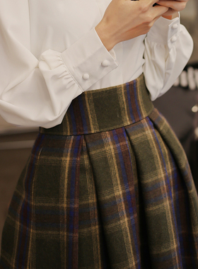 Jophond Lou英伦格子羊毛呢半身裙 复古大摆冬裙女伞裙子量身定做