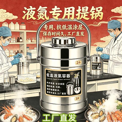 液氮专用锅不锈钢保温液氮提桶提锅实验室用储存容器液氮盆液氮壶