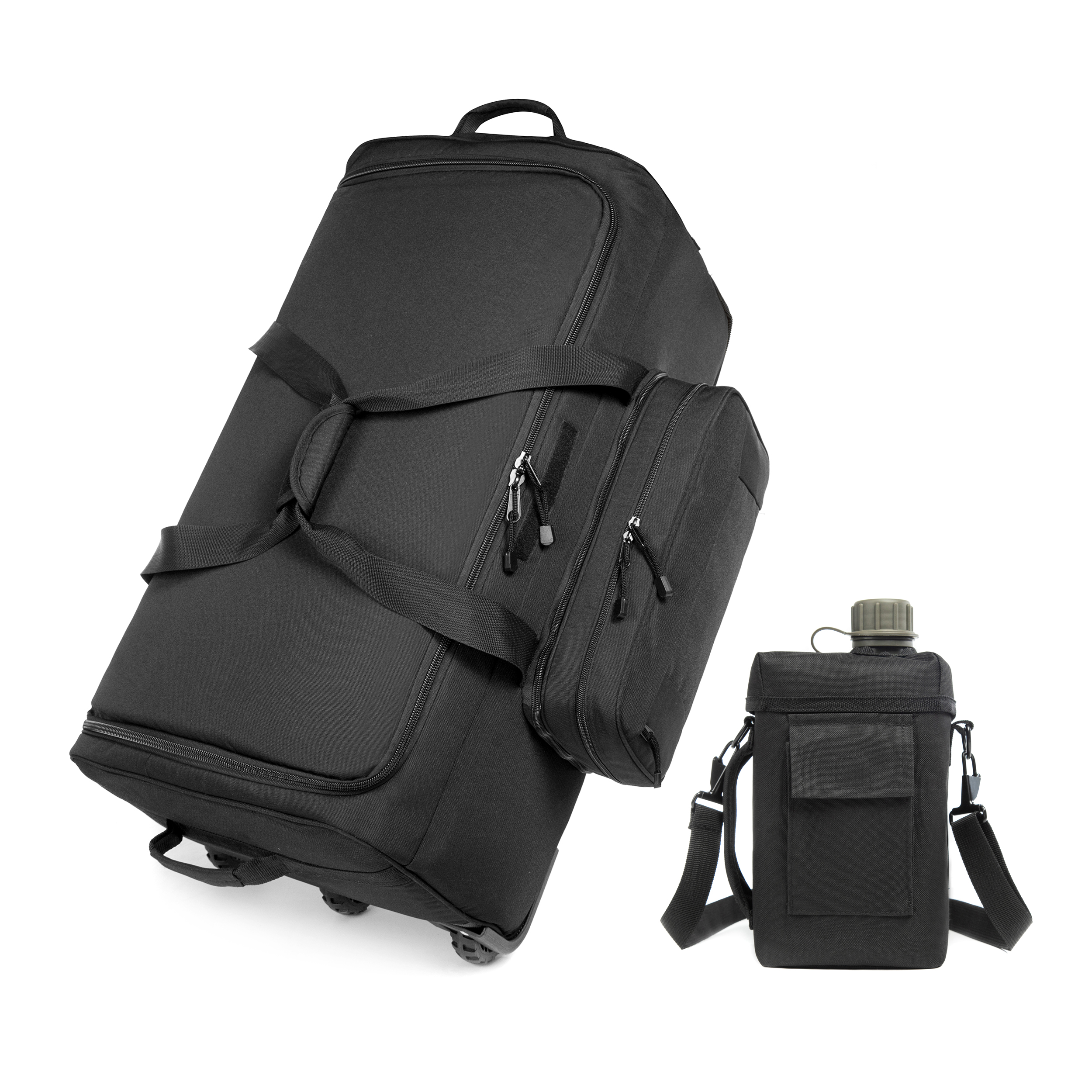 拖轮包袋大容量旅行拉杆箱军事行李袋野战拉杆行李箱含方形水壶