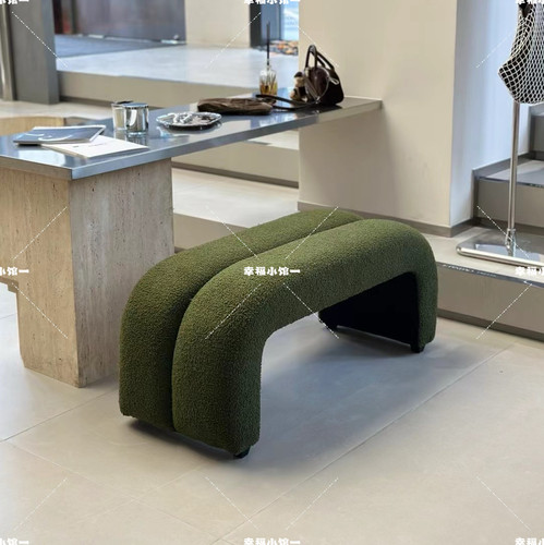 北欧简约现代羊羔绒布艺小户型卧室床尾凳衣帽间休闲椅异形长条凳