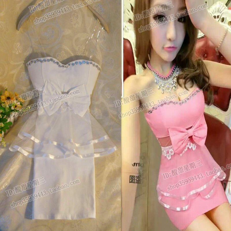 夏装新款女装 修身显瘦包蝴蝶结臀V领夜店裹胸抹胸连衣裙子